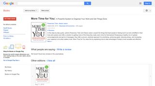 
                            2. More Time for You: A Powerful System to Organize Your Work and Get ...