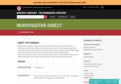 
                            9. Morningstar Direct | Baker Library | Harvard Business School