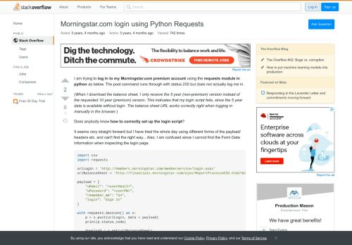 
                            6. Morningstar.com login using Python Requests - Stack Overflow