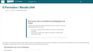 
                            4. Mot de passe oublié - E-Formation / Moodle UHA