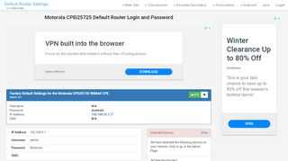 
                            5. Motorola CPEi25725 Default Router Login and Password - Clean CSS