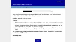 
                            4. Motorola Feedback Network Sign-up (2017) Survey
