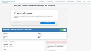 
                            4. MOTOROLA SBG900 Default Router Login and Password