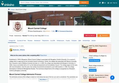 
                            5. Mount Carmel College, Bangalore - Courses, Placement Reviews ...