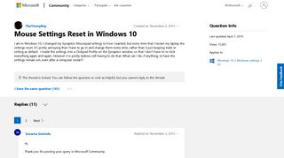 
                            2. Mouse Settings Reset in Windows 10 - Microsoft Community