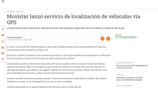 
                            8. Movistar lanzó servicio de localización de vehículos vía GPS