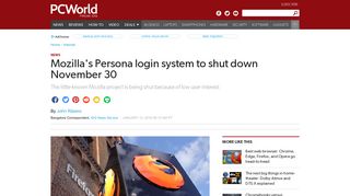 
                            4. Mozilla's Persona login system to shut down November 30 | PCWorld