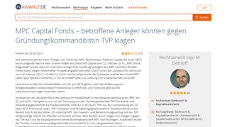 
                            11. MPC Capital Fonds – betroffene Anleger können gegen ... - Anwalt.de