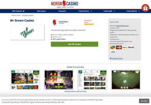 
                            2. Mr Green - 1000 kr + 200 free spins - Norsk Casino