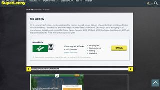 
                            9. Mr Green - 200% bonus + 420 Spins (20 utan insättning) - Superlenny