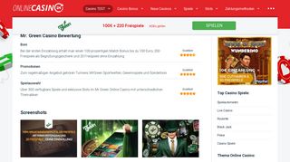 
                            5. Mr Green Casino | 100€ Bonus + 220 Freispiele bei MrGreen