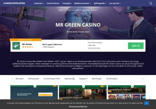 
                            4. Mr Green Casino | Få 200 % bonus opptil 2000 kroner på første ...