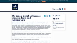 
                            13. Mr Green launches Express sign up, login and withdrawals - Cision