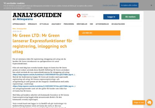
                            13. Mr Green LTD: Mr Green lanserar Expressfunktioner för registrering ...