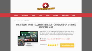 
                            10. Mr Green – Wie wäre es mit 100 CHF Bonus + 200 Freispiele JETZT