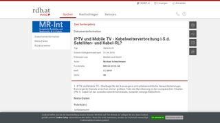 
                            7. MR-Int 2010, 68: IPTV und Mobile TV - Kabelweiterverbreitung i.S.d. ...