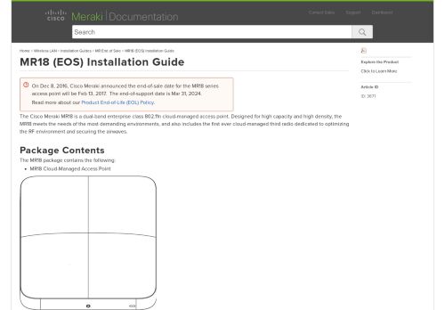 
                            5. MR18 (EOS) Installation Guide - Cisco Meraki