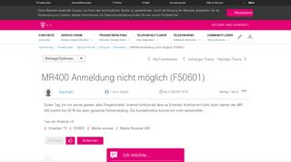 
                            6. MR400 Anmeldung nicht möglich (F50601) - Telekom hilft Community