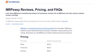 
                            13. MRPeasy Reviews, Pricing, Key Info and FAQs - The SMB Guide