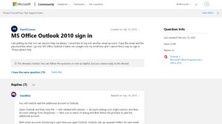 
                            4. MS Office Outlook 2010 sign in - Microsoft Community