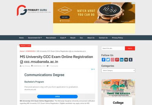 
                            8. MS University CCC Exam Online Registration 2018 @ ccc.msubaroda ...