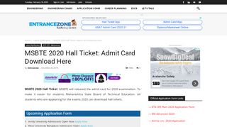 
                            11. MSBTE 2019 Hall Ticket: Admit Card Download Here - - EntranceZone