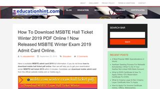 
                            10. MSBTE Hall Ticket Winter 2018 PDF Download ! Msbte Admit Card 2018