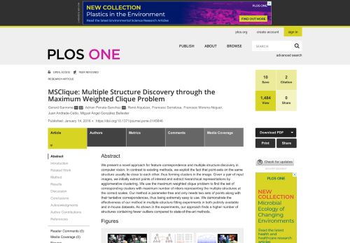 
                            10. MSClique: Multiple Structure Discovery through the Maximum ... - PLOS
