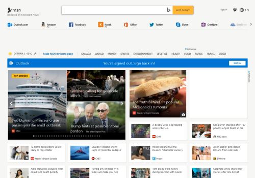 
                            1. MSN Canada | Outlook, Office, Skype, Bing, Latest News ... - MSN.com