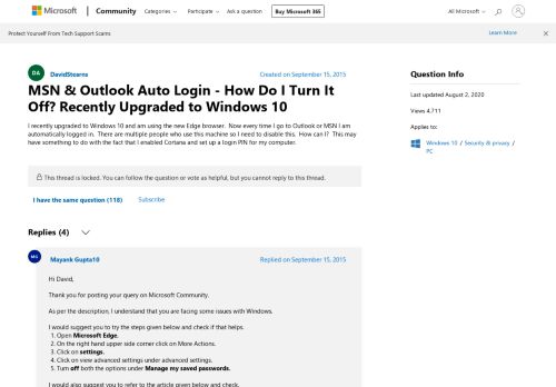 
                            9. MSN & Outlook Auto Login - How Do I Turn It Off? Recently ...