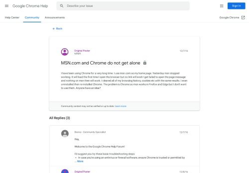 
                            11. MSN.com and Chrome do not get alone - Google Product Forums