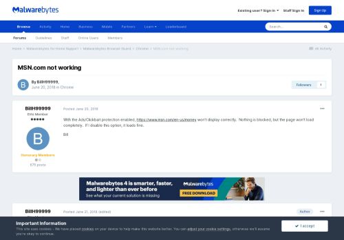 
                            13. MSN.com not working - Malwarebytes for Chrome - Malwarebytes Forums
