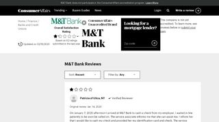 
                            5. M&T Bank • 310 Customer Reviews and Complaints • ConsumerAffairs