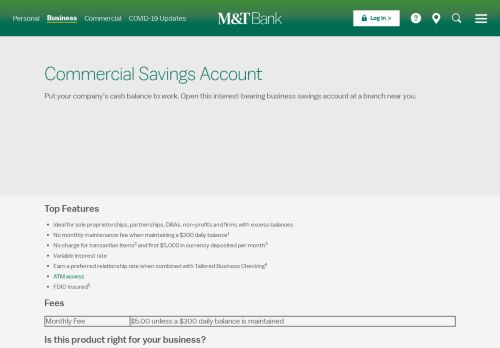
                            11. M&T Commercial Savings Account - Business | M&T Bank - mtb MTB
