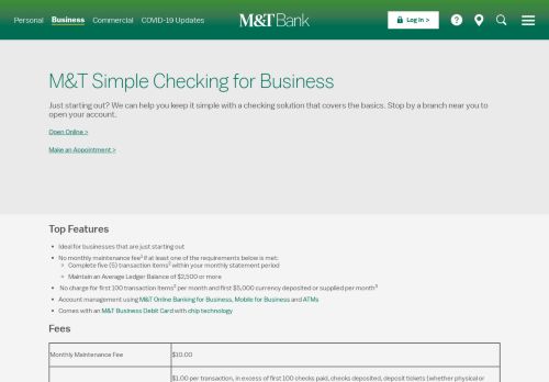 
                            8. M&T Simple Checking for Business - Business | M&T Bank - mtb MTB