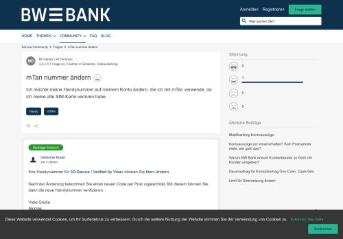 
                            13. mTan nummer ändern | BW-Bank Service Community