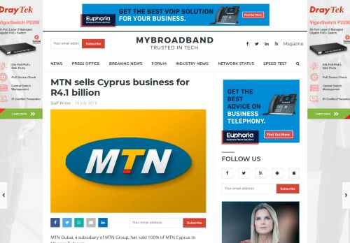
                            9. MTN sells Cyprus business for R4.1 billion - MyBroadband