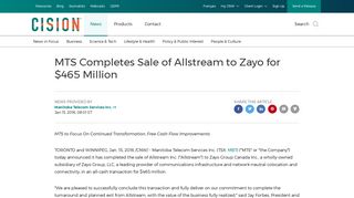 
                            9. MTS Completes Sale of Allstream to Zayo for $465 Million