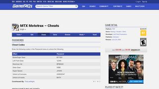 
                            12. MTX Mototrax Cheats, Codes, and Secrets for PSP - GameFAQs