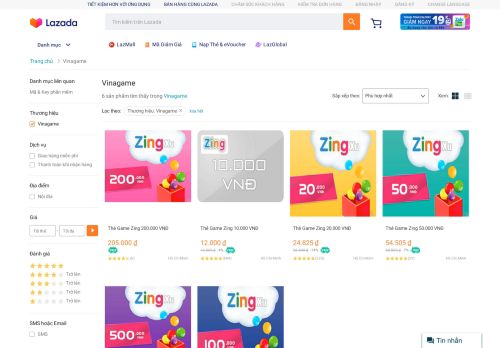 
                            11. Mua Thẻ Game Vinagame Chính Hãng Giá Tốt với Lazada.vn