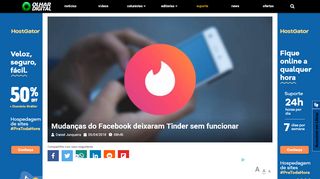 
                            11. Mudanças do Facebook deixaram Tinder sem funcionar - Olhar Digital