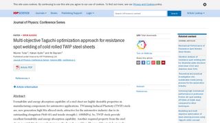 
                            7. Multi objective Taguchi optimization approach for resistance spot ...