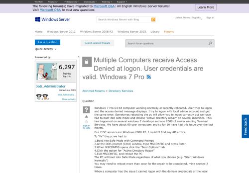 
                            1. Multiple Computers receive Access Denied at logon. User ...