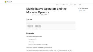 
                            9. Multiplicative Operators and the Modulus Operator | Microsoft Docs