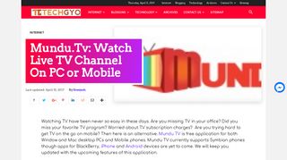 
                            2. Mundu.Tv: Watch Live TV Channel On PC or Mobile - TECHGYO.com