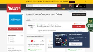 
                            9. Musafir Coupons | Happy Hour Sale: Flat 15% OFF on Domestic ...