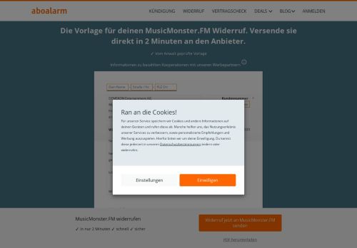 
                            7. MusicMonster.FM direkt online widerrufen - Aboalarm