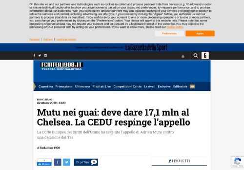 
                            6. Mutu nei guai: deve dare 17,1 mln al Chelsea. La CEDU respinge l ...