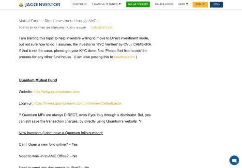 
                            5. Mutual Funds - Direct investment through AMCs - Jagoinvestor