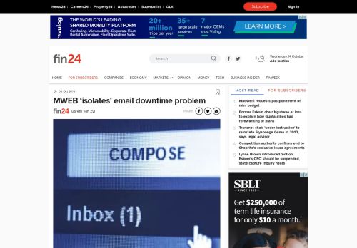 
                            12. MWEB 'isolates' email downtime problem | Fin24